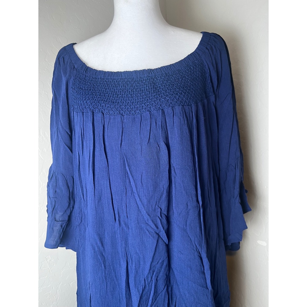 a.n.a A New Approach Blue Smocked Square Neck Bell Sleeve Shift Dress Large NWT